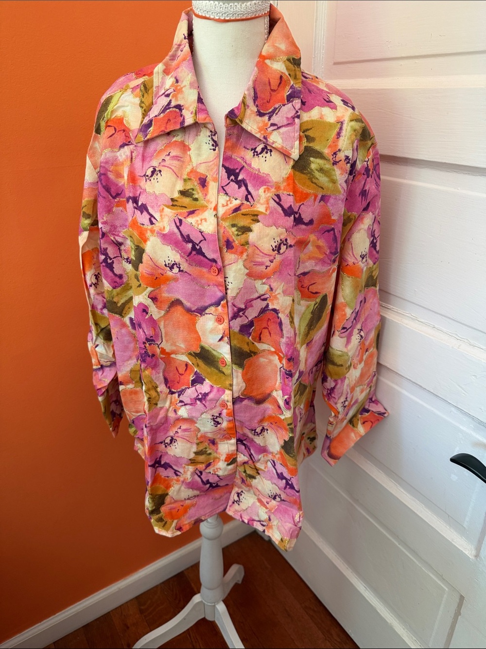 Harve Benard Floral Button-Front Jacket in Pink, Orange & Green